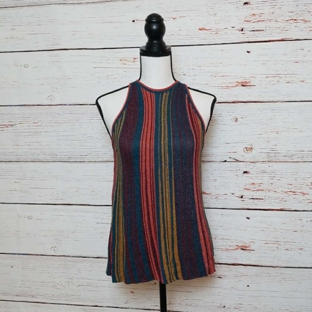 ZARA // Metallic Striped Knit Swing Tank